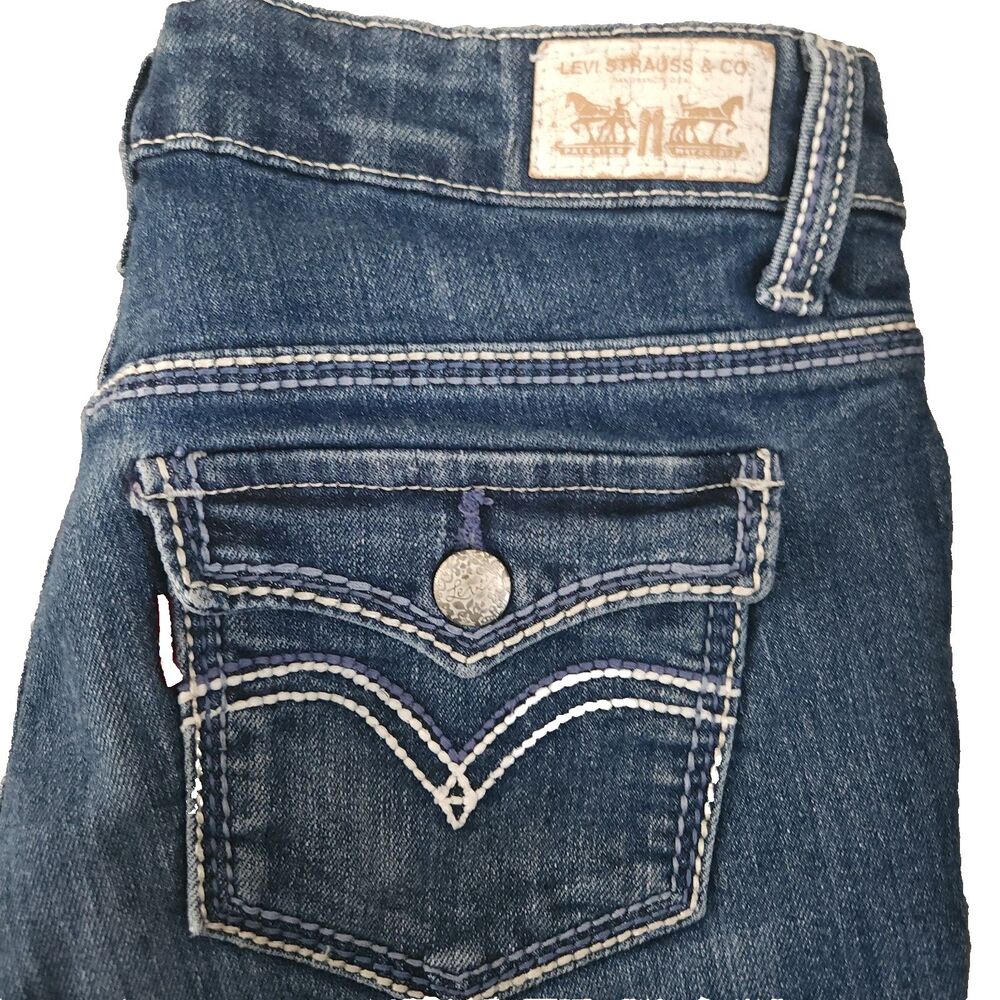 Levis Cuffed Midi Shorts Womens 3 Blue Denim Mid Rise Zip Fly 5-Pockets Casual
